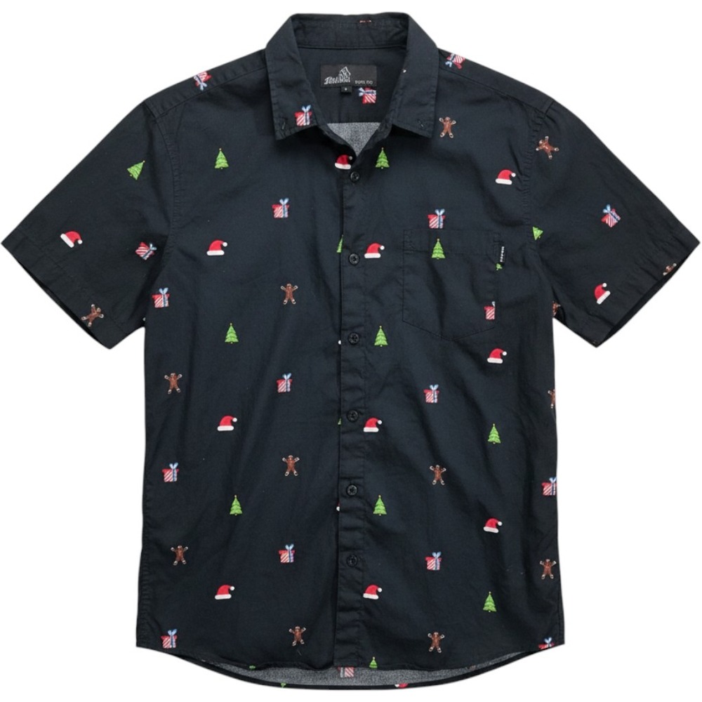 Molokai Surf Co Mens M Christmas Button Down Shirt‎ Black Holiday Gingerbread